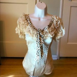 1930s style leopard ruffle blouse top